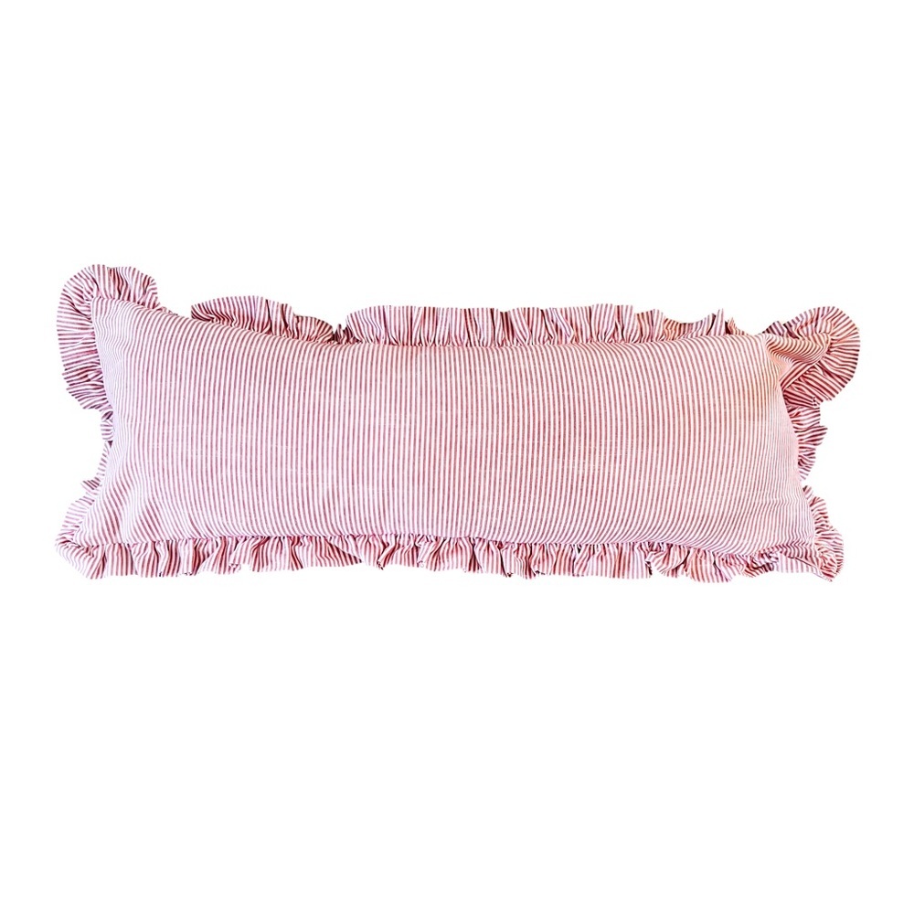 Adorable pink pinstripe lumbar pillow case Striped Ruffle Pillow 32 x 12